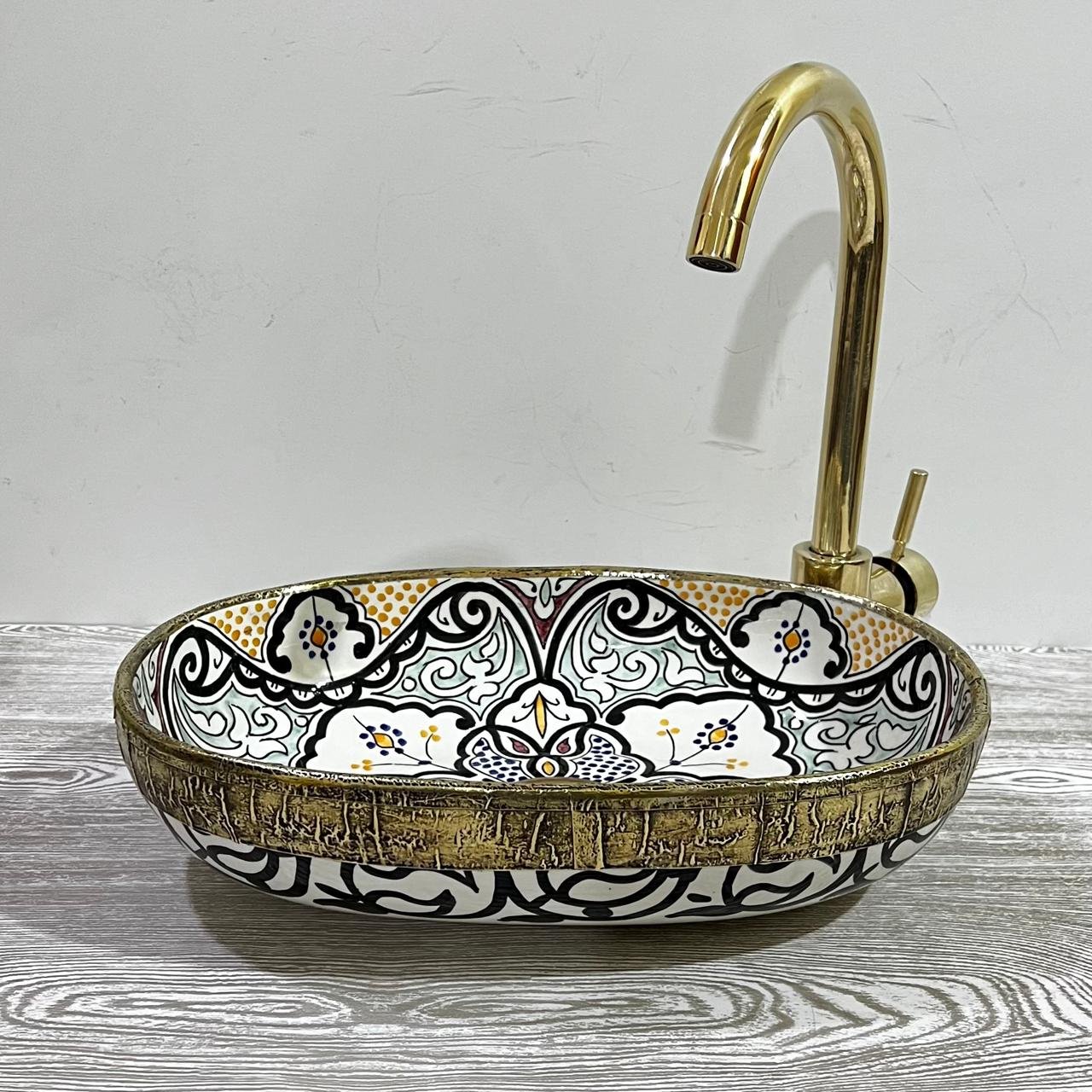 Hand-drawn Moroccan ceramic sink Oasis Whisper - Maroko Dekor
