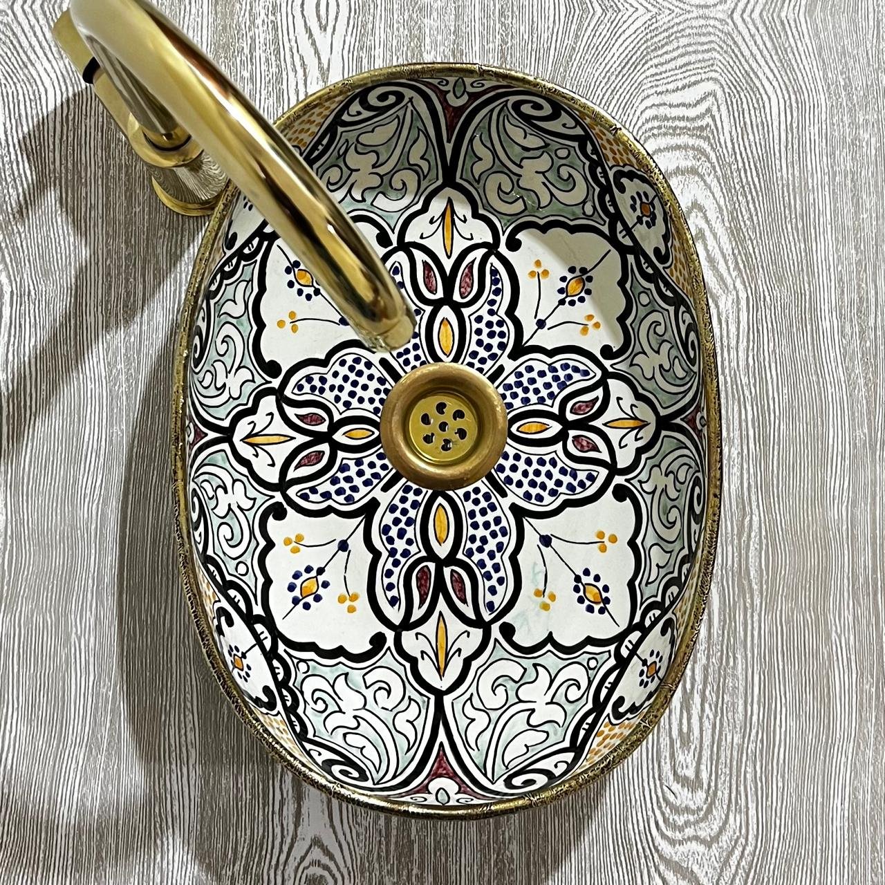 Hand-drawn Moroccan ceramic sink Oasis Whisper - Maroko Dekor