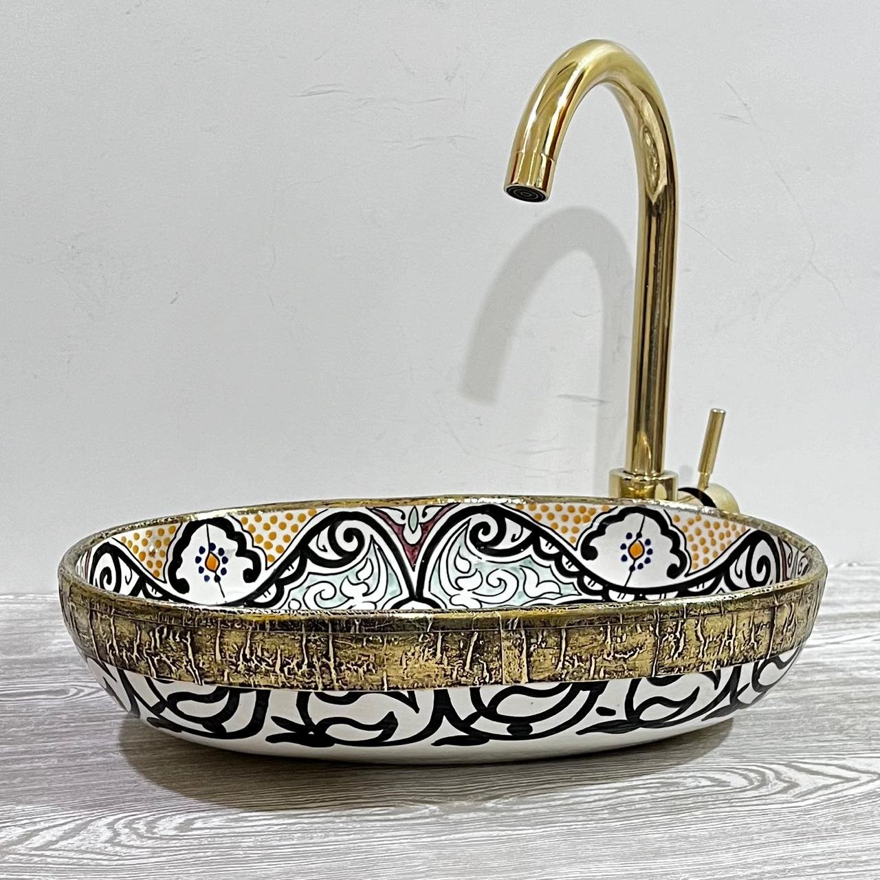 Hand-drawn Moroccan ceramic sink Oasis Whisper - Maroko Dekor